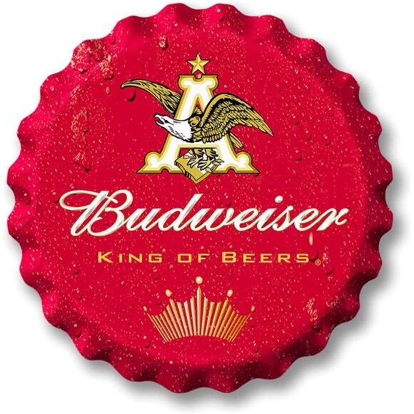 Budweiser Beer Metal Bottle Cap Sign Garage Shop Bar Man Cave Outdoor LARGE NW